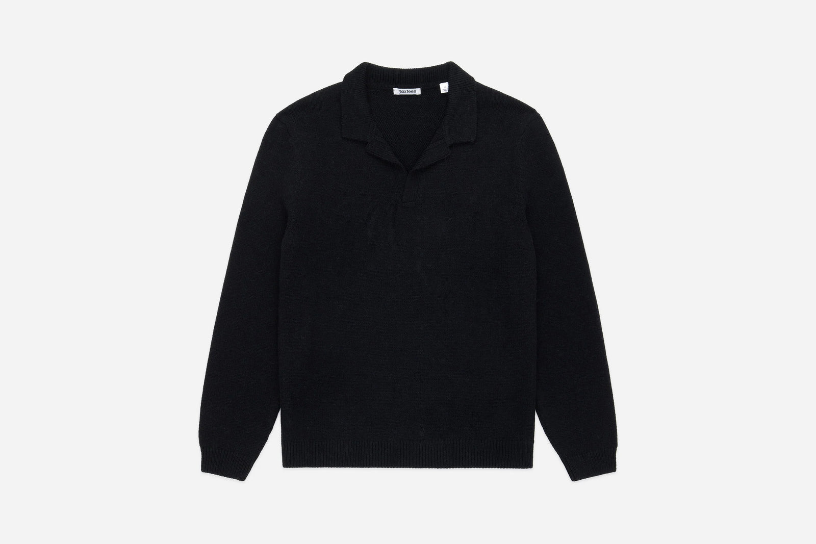 3Sixteen Long Sleeve Knit Polo in Black Alpaca