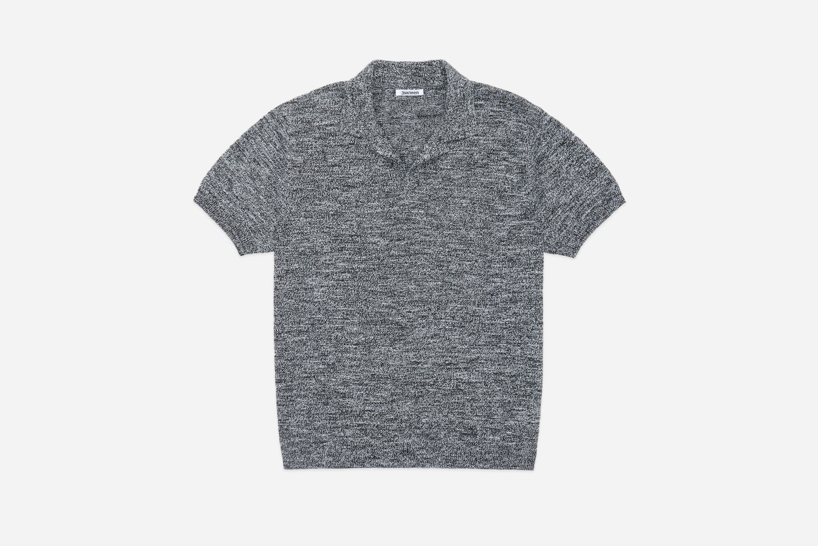 3Sixteen Knit Polo in Black Marled Yarn
