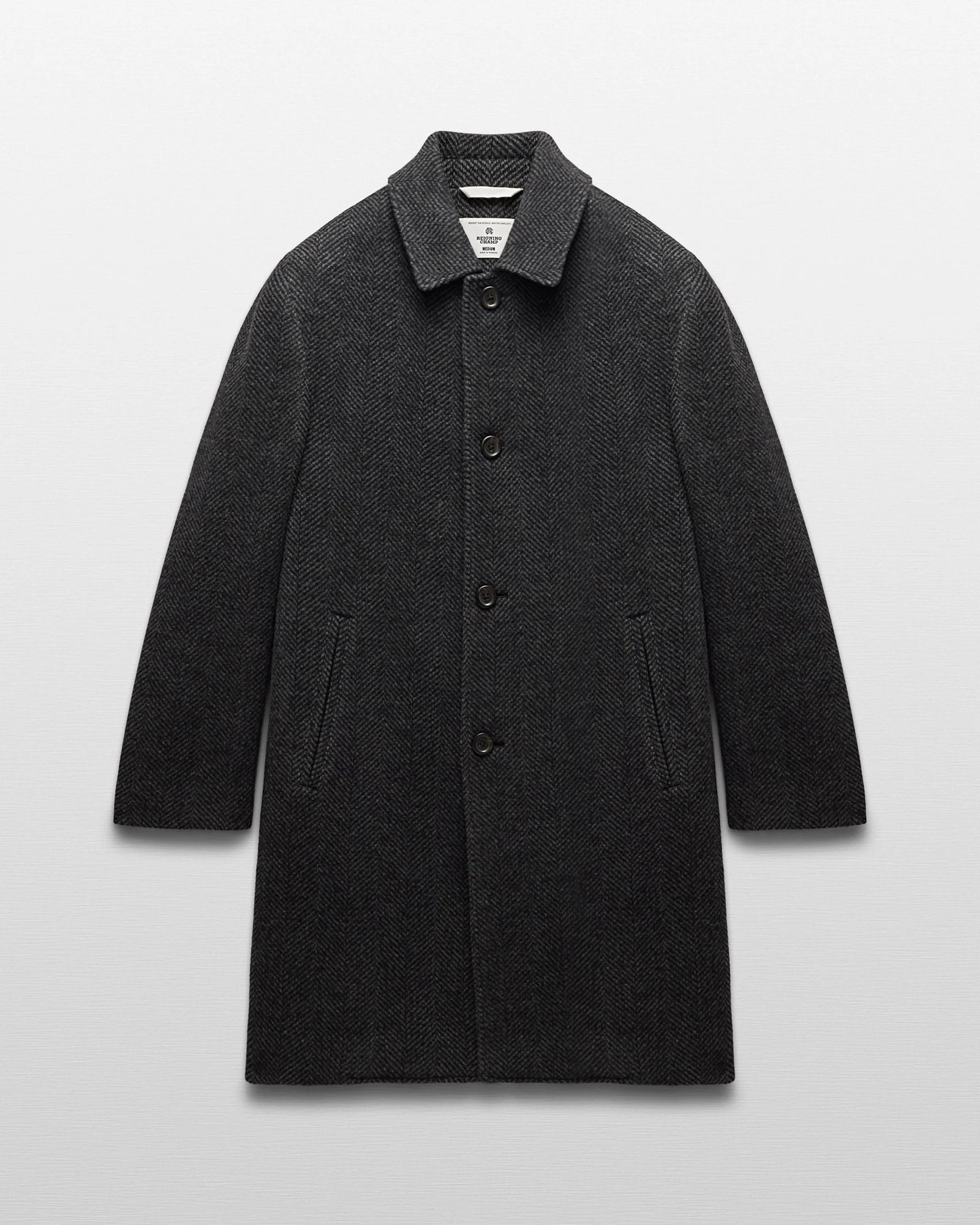 Reigning Champ Scout Coat in Black/Grey Wool Herringbone