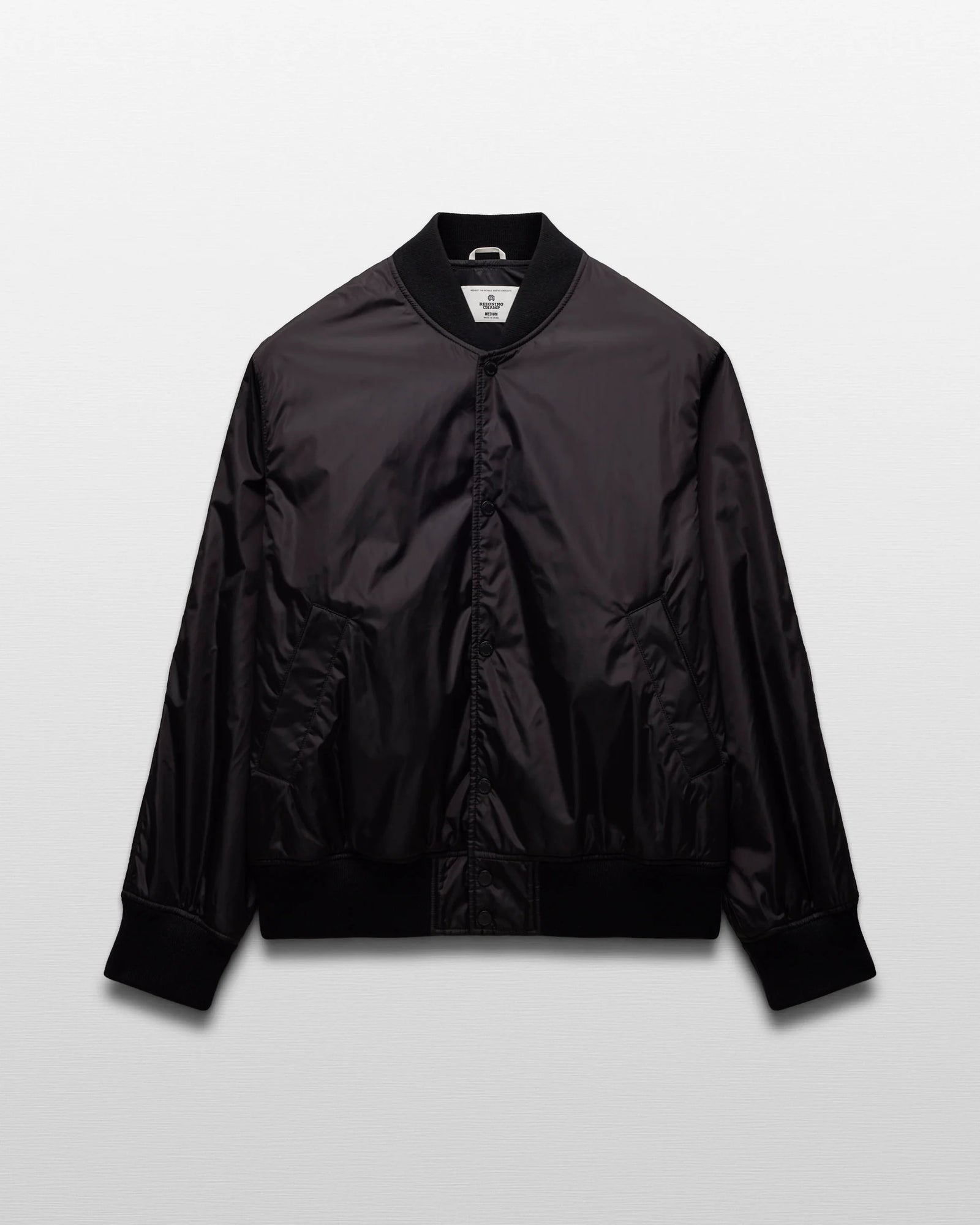 Reigning Champ Econyl Satin Nylon Stadium Jacket in Black