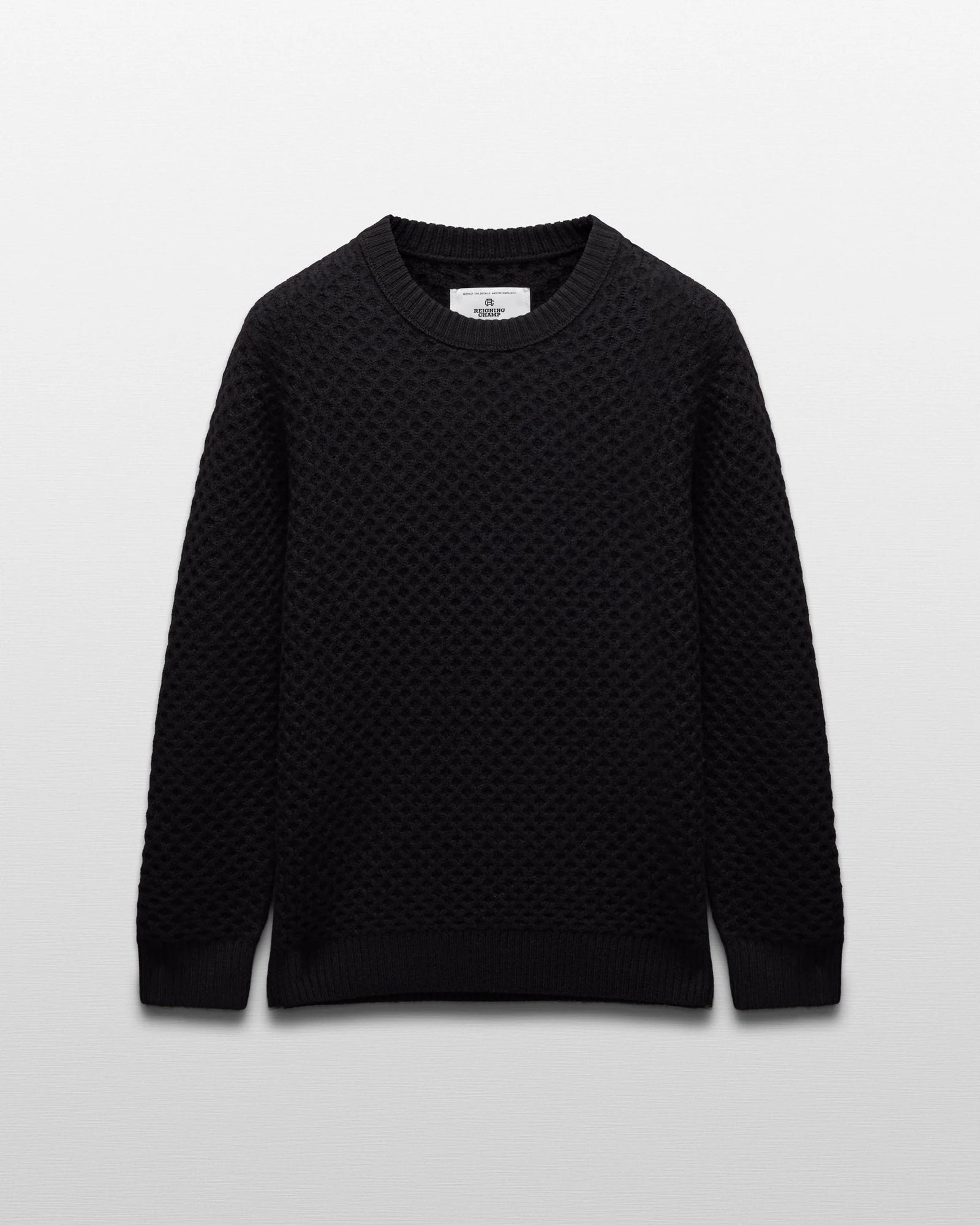 Reigning Champ Merino Honeycomb Crewneck in Black