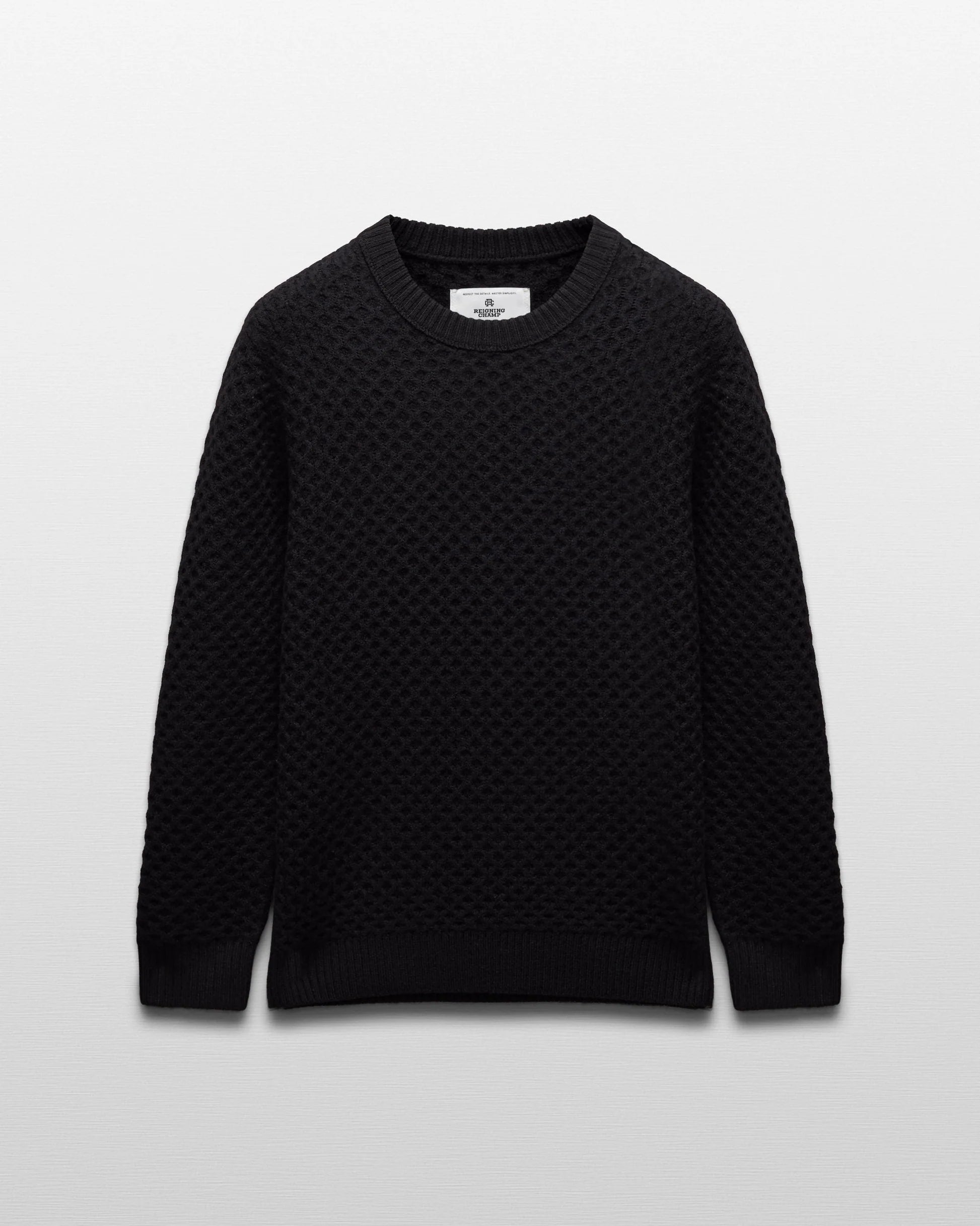 Reigning Champ Merino Honeycomb Crewneck in Black
