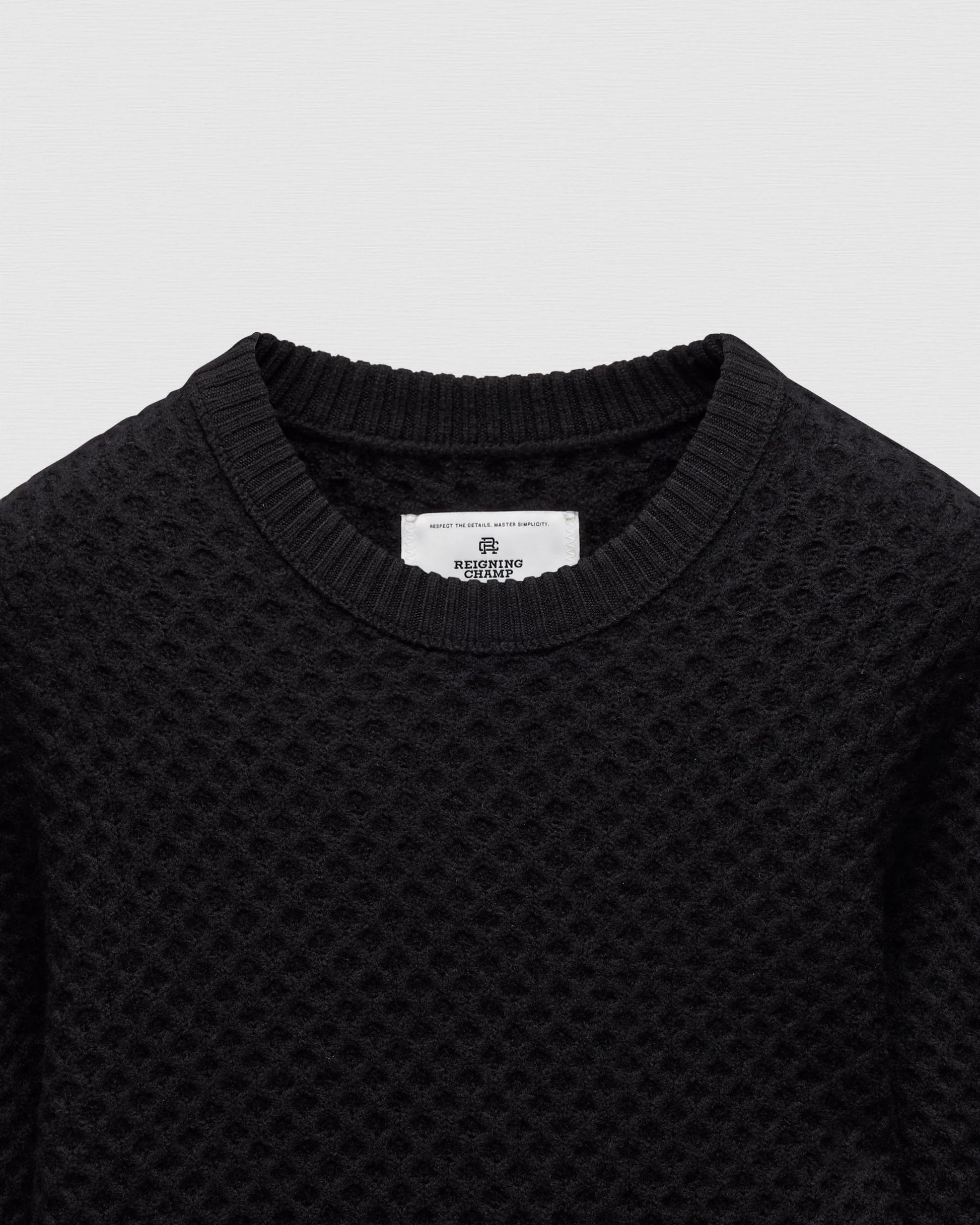 Reigning Champ Merino Honeycomb Crewneck in Black