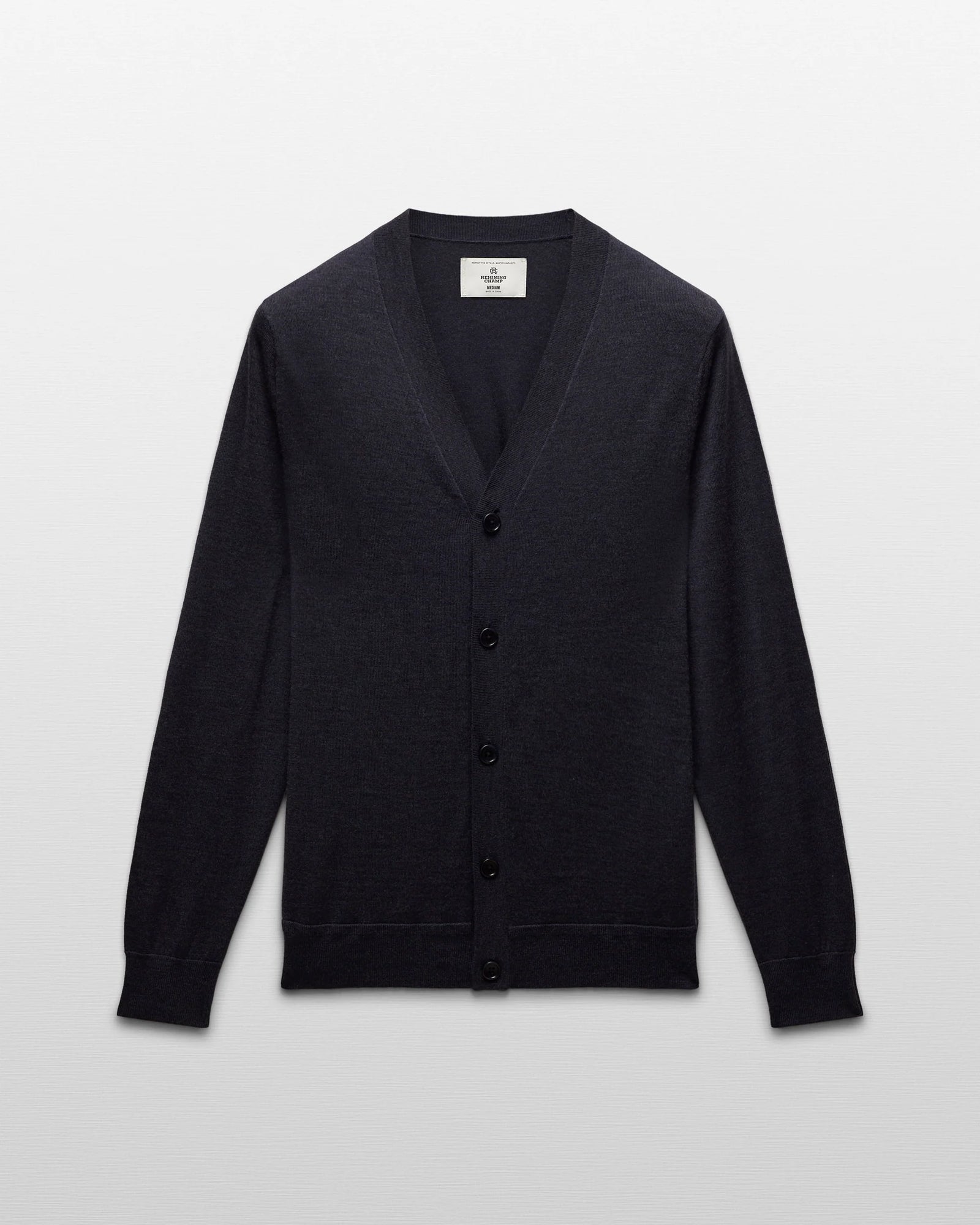 Reigning Champ Lightweight Merino Harry Cardigan in Heather Navy