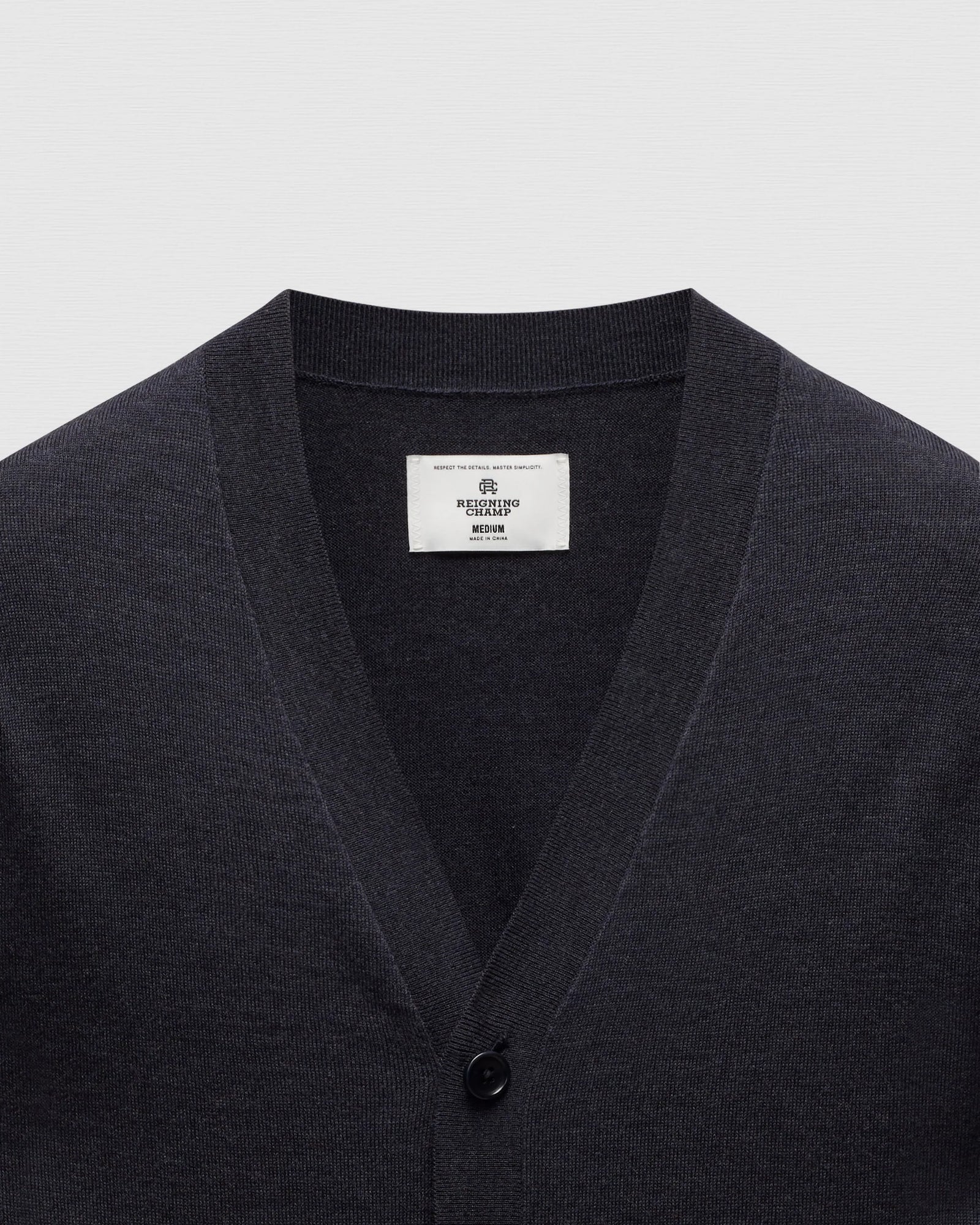 Reigning Champ Lightweight Merino Harry Cardigan in Heather Navy