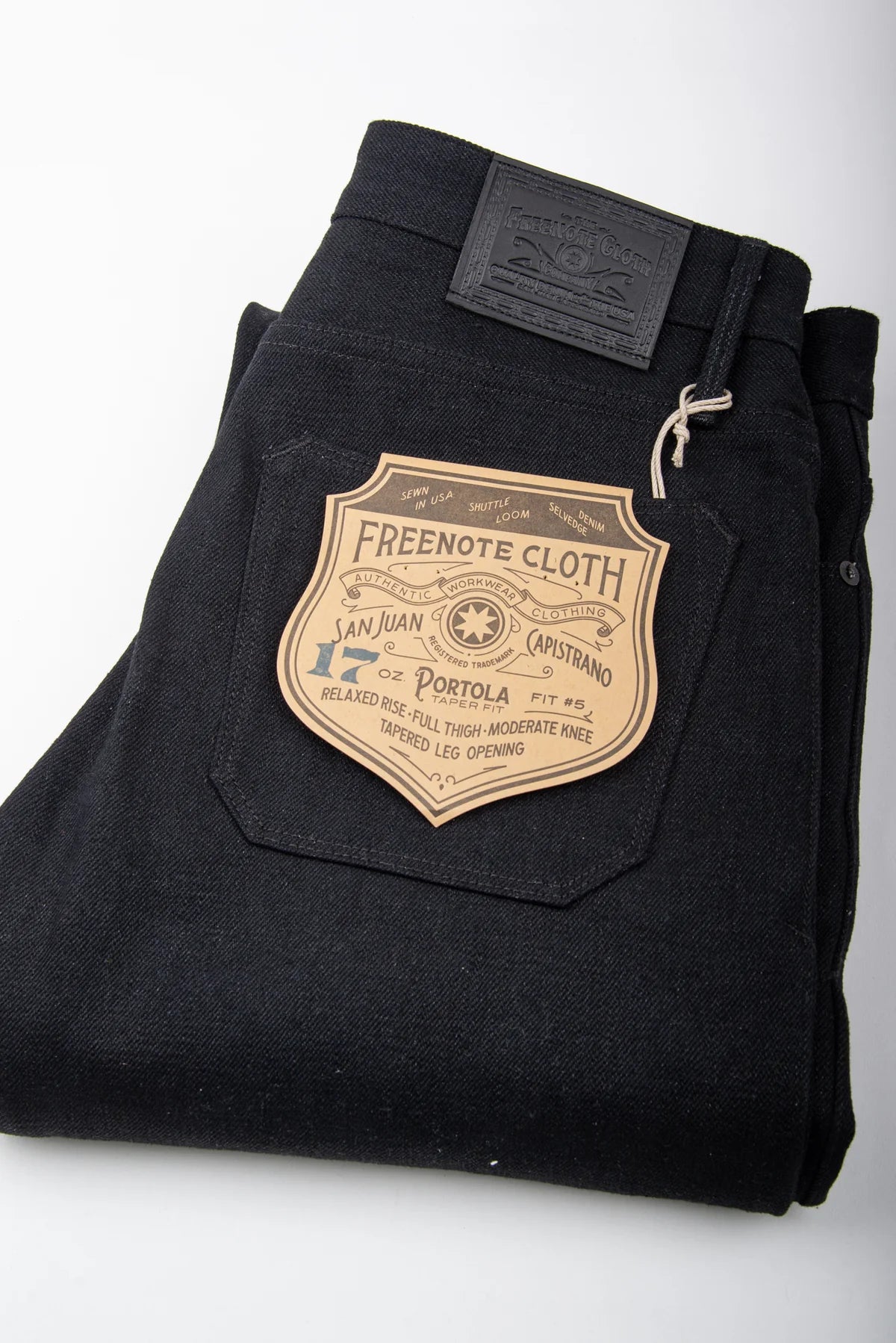 Freenote Cloth Portola Classic Taper in 17 Ounce Black Denim