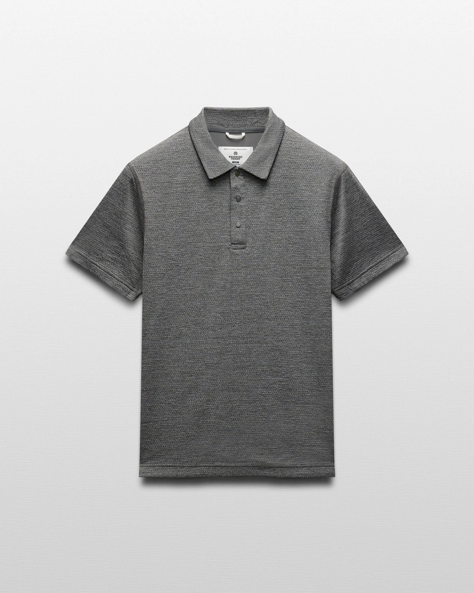 Reigning Champ Solotex Mesh Tiebreak Polo in Heather Carbon