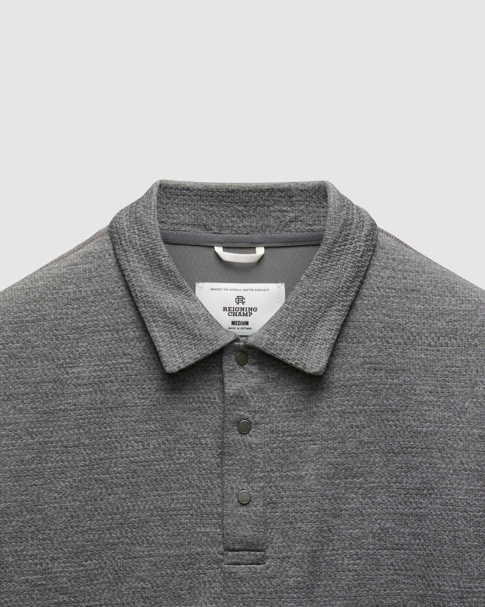 Reigning Champ Solotex Mesh Tiebreak Polo in Heather Carbon