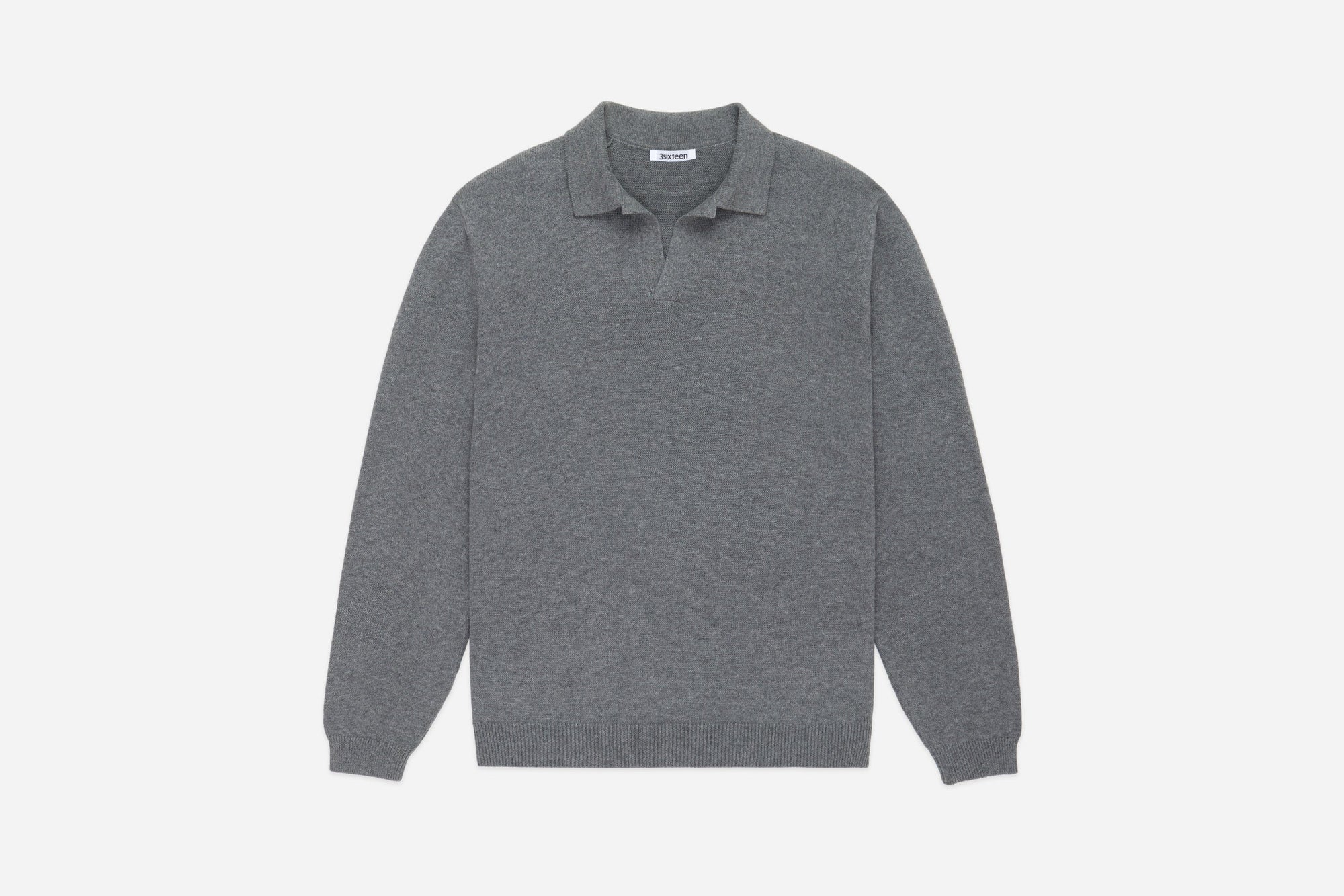 3Sixteen Long Sleeve Knit Polo in Grey