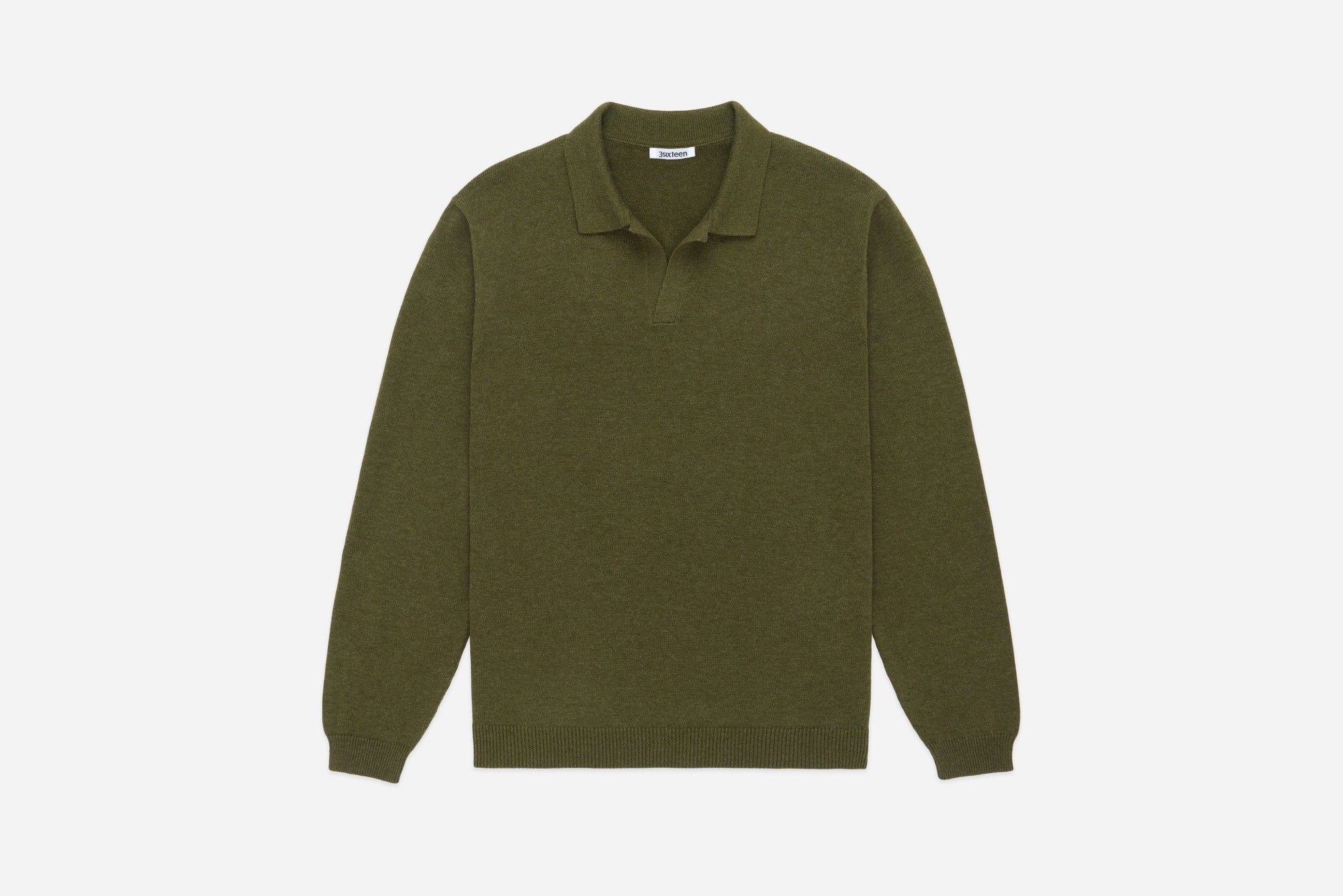 3Sixteen Long Sleeve Knit Polo in Olive
