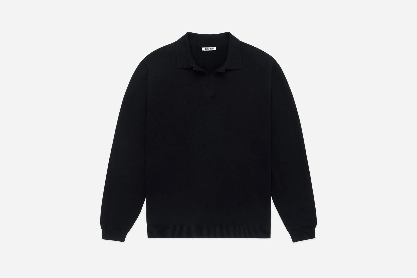 3Sixteen Long Sleeve Knit Polo in Black