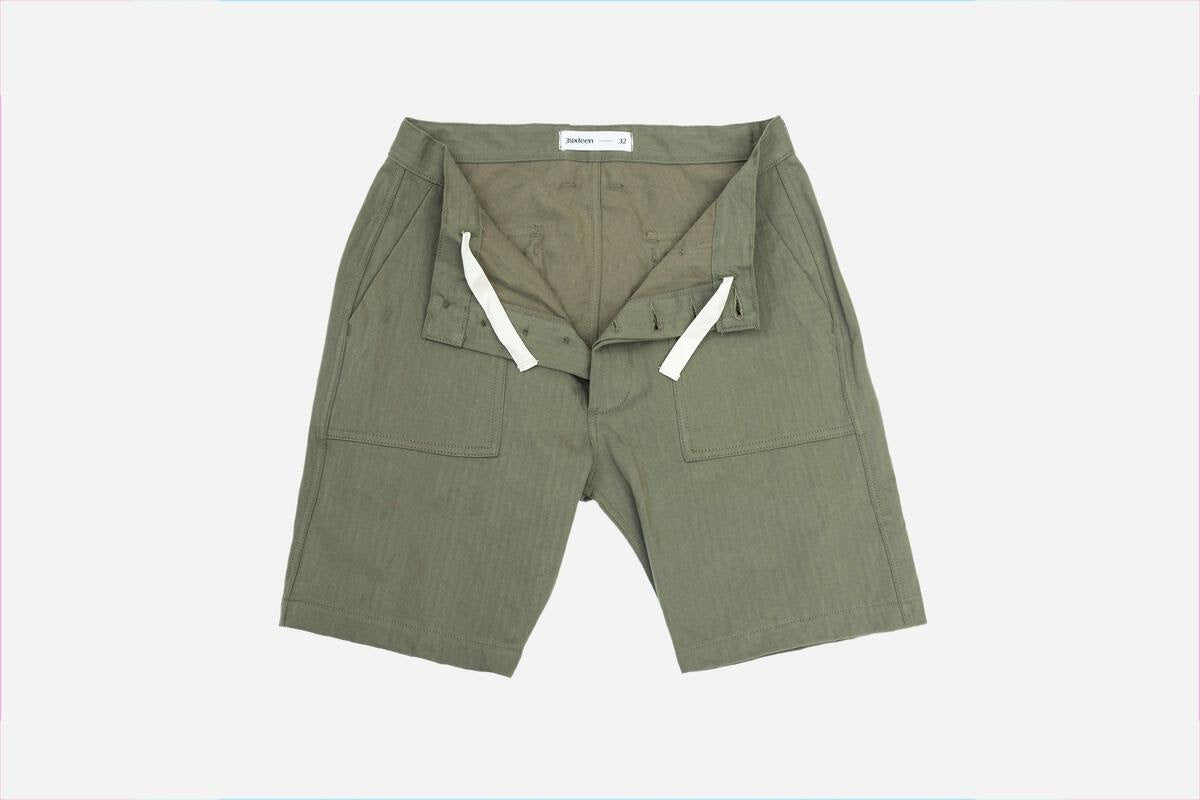 3Sixteen Fatigue Shorts in Washed Olive HBT